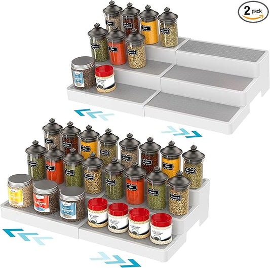 YAN & HIN Pack of 2, 3-Tier Spice Racks, Expandable and Non-Skid, Ideal as Medicine Cabinet Organizers, Kitchen Shelf Pantry Organizer, and Seasoning Organizer, Canned Food Organizer