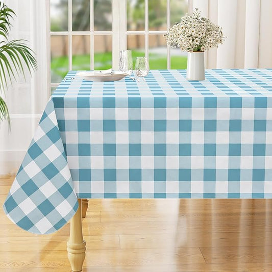 misaya Rectangle Waterproof Vinyl Table Cloth, Buffalo Flannel Backed Tablecloth, Wipeable Plastic Table Cover for Dinner, Kitchen, Outdoor (60" x 102", Aquamarine and White)