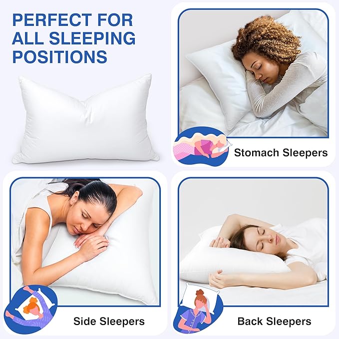 Goose Feather Pillow Queen Size Set of 2 - Down Hotel Bed Pillows for Sleeping, Soft 600 Thread Count Cotton Cover, Fluffy Support Surround Fill Polyester for Back, Stomach, Side Sleepers