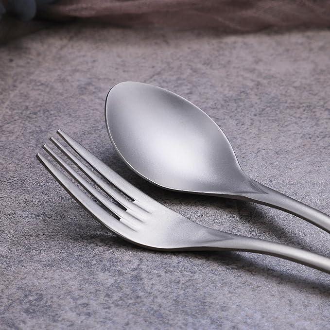 Titanium Cutlery Set, Lightweight Flatware, Modern Design, Dishwasher Safe, Service for 1 (2)