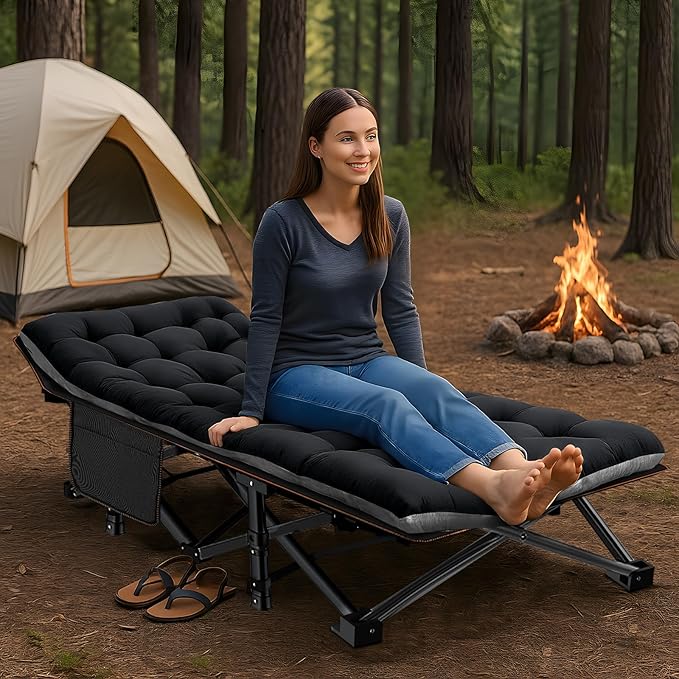 ABORON 2 Pack Folding Camping Cot W/Mat for Adults, Heavy Duty Outdoor Bed with Carry Bag,1200 D Layer Oxford Travel Camp Cots