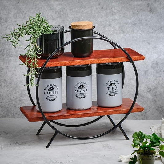 Premium Circular Kitchen Organizer Rack/Kitchen Storage Rack/Spice Rack/Wooden Organizer in Mahogany Finish (Self Assembly) (15X16X7 INCH)