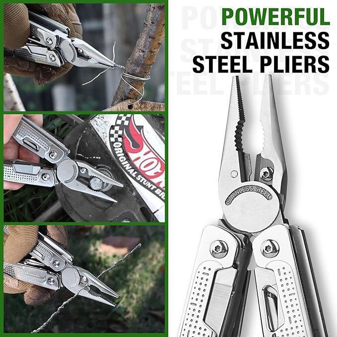 SHALL Multi Tool, 18-in-1 Multitool Pliers, Stainless Steel Multi-tool Pocket Knife w/Screwdriver Bit, Self-locking Multipurpose Tool w/Sheath for Camping Fishing Survival Hunting