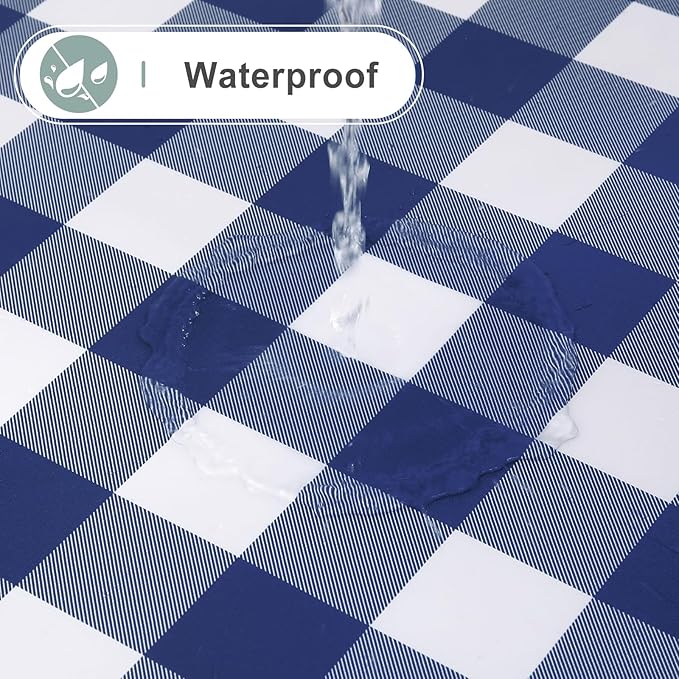 misaya Square Waterproof Vinyl Table Cloth, Buffalo Flannel Backed Tablecloth, Wipeable Plastic Table Cover for Dinner, Kitchen, Outdoor (54" x 54", White and Navy)