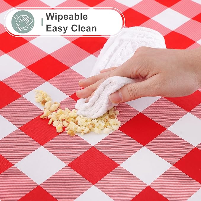 misaya Rectangle Waterproof Vinyl Table Cloth, Buffalo Flannel Backed Tablecloth, Wipeable Plastic Table Cover for Dinner, Kitchen, Outdoor (60" x 120", Red and White)