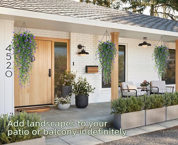 RECUTMS Vine Plant Fake Ferns Plants Large Faux Artificial Hanging Plants Wall Plants Artificial Hanging Plants Outdoors Fake Hanging Plant Greenery Vine for Outdoor Plants Decor 3 Pcs(Purple)