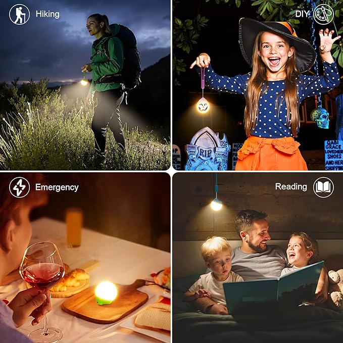 LETMY Rechargeable Camping Lights, 4 Pack Portable Tent lights With 4 Lighting Modes, 150LM LED Camping Lantern Waterproof, Only 20g Hanging Tent Lantern for Hiking Backpacking Power Outages Emergency