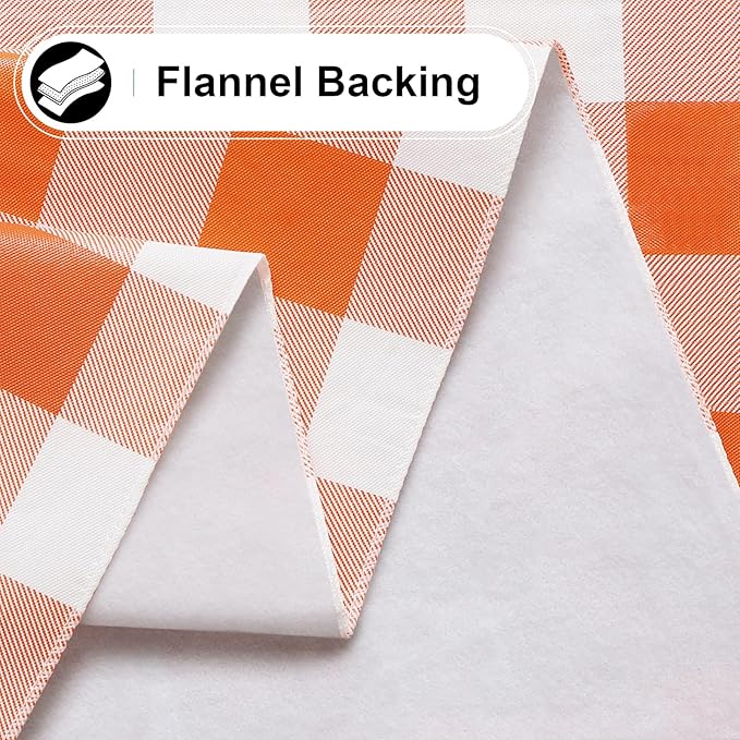 misaya Rectangle Waterproof Vinyl Table Cloth, Buffalo Flannel Backed Tablecloth, Wipeable Plastic Table Cover for Dinner, Kitchen, Picnic (52" x 70", Orange and White)