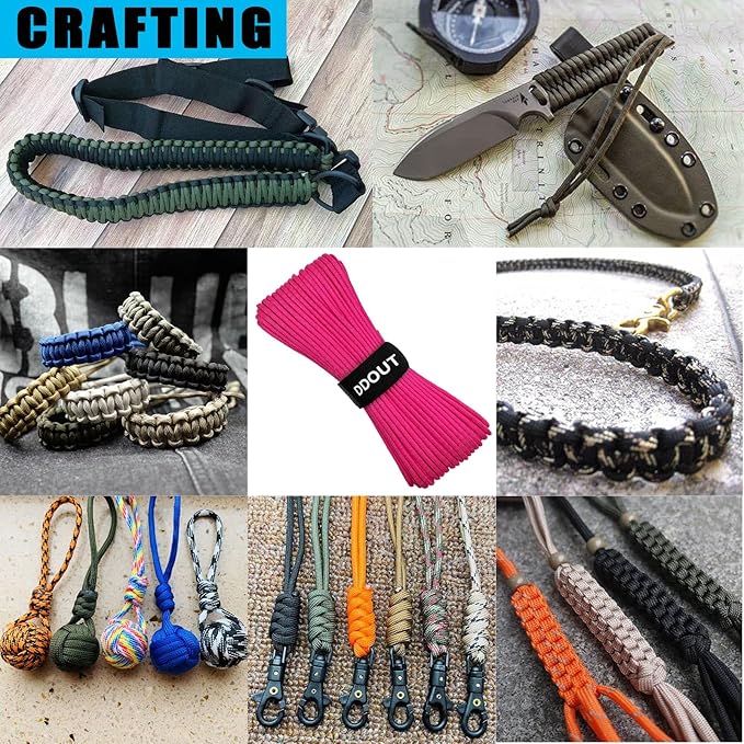 Paracord Nylon Rope Pink 200ft with 7-Strand Core, 10 Colors and 50/100/200 ft, Type III Parachute Cord 4mm for Camping, Survival, Hiking, DIY, Crafting, Outdoor Utility Rope