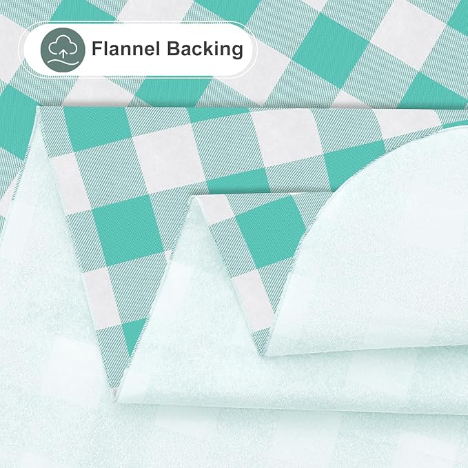 misaya Rectangle Waterproof Vinyl Table Cloth, Buffalo Flannel Backed Tablecloth, Wipeable Plastic Table Cover for Dinner, Kitchen, Outdoor (54" x 78", Teal and White)
