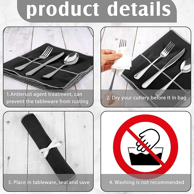 12 Pcs Anti Tarnish Silver Storage Bags Silver Storage Cloth Felt Flatware Organizer Anti Tarnish Protector Bags Place Setting Roll with White Ribbon for Kitchen Cutlery Utensils