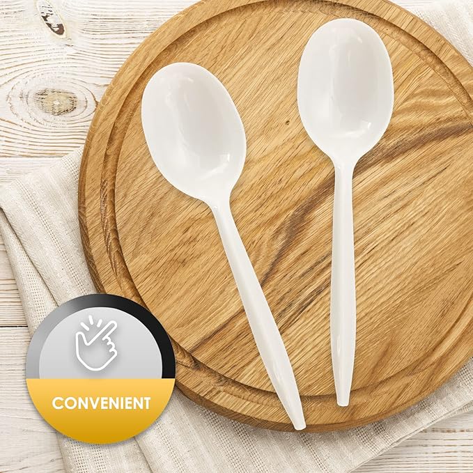 PAMI 1000 Plastic Soup Spoons Bulk Disposable White Medium Weight Durable Single-Use Cutlery for Parties Catering Food Service
