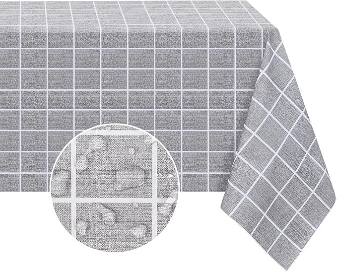 Romanstile Rectangle Plastic Tablecloth, 100% Waterproof Oil-Proof Checkered PVC Table Cloths, Heavy Duty Vinyl Table Covers for Dining, Camping, Picnic, Outdoor - 54 x 120 Inch, Grey