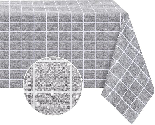 Romanstile Rectangle Plastic Tablecloth, 100% Waterproof Oil-Proof Checkered PVC Table Cloths, Heavy Duty Vinyl Table Covers for Dining, Camping, Picnic, Outdoor - 54 x 120 Inch, Grey