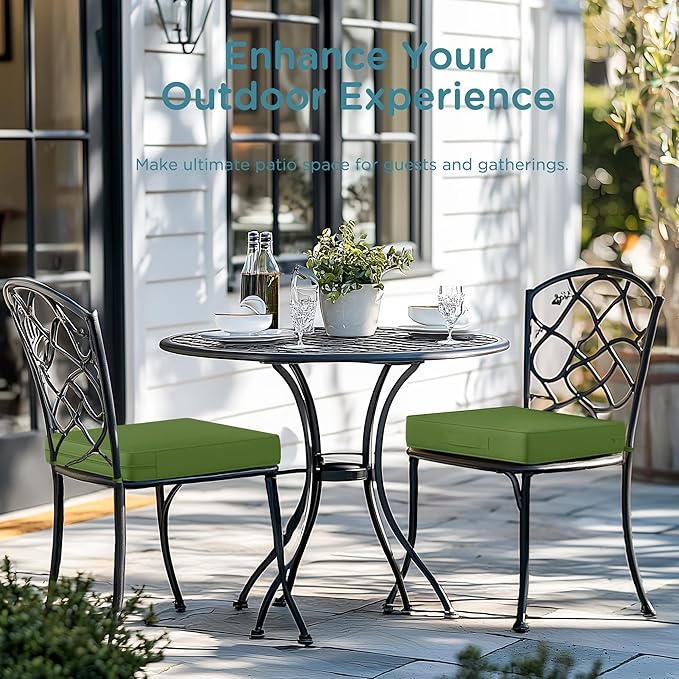Codi Outdoor Cushions for Patio Furniture 24x24 Inch, Waterproof Chair Seat Cushion with Handles & Adjustable Straps, Fade Resistant - Set of 2, Green