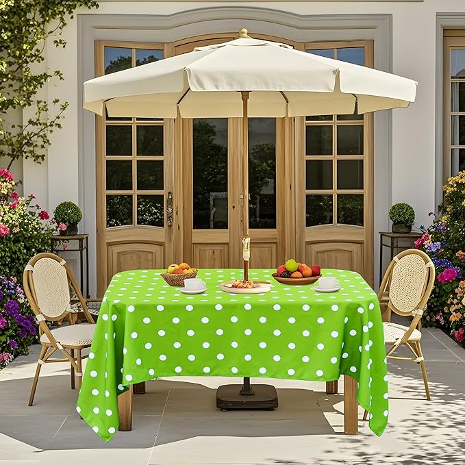 SquarePie Outdoor Tablecloth Rectangle with Umbrella Hole and Zipper Waterproof Stain Resistant Table Linen Cloth for Patio Picnic Garden Party, 52x70 Green Polka Dot