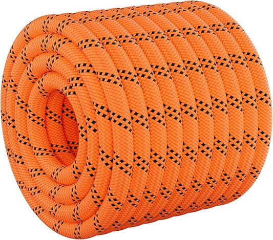 X XBEN Braided Polyester Arborist Rope 1/2 inch X 220ft, 48 Strands, 12 Inner core,5174 LBS Breaking Strength Outdoor Ropes, Arborist Rigging Rope for Rock Hiking Camping Swing Tree Rescue,Orange