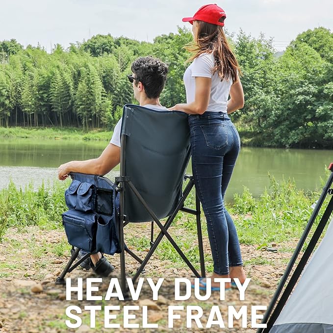 TIMBER RIDGE Oversized Folding Camping Chair High Back Heavy Duty for Adults Support up to 500lbs with Cup Holder, Side Pocket Cooler Bag 2 Pack