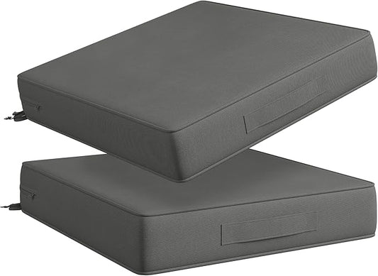 Codi Outdoor Seat Cushions for Patio Furniture 22x22 Inch, Waterproof Chair Cushion with Handles & Adjustable Straps, Fade Resistant - Set of 2, Grey
