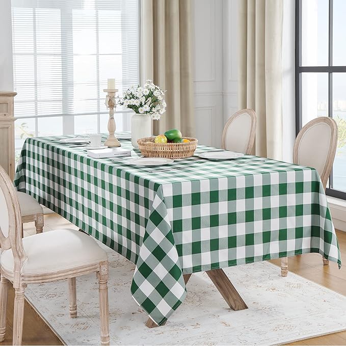 Softalker Gingham Checkered Rectangle Tablecloth - Waterproof Buffalo Plaid Table Cloth Stain Resistant Washable Table Cover for Picnic/Camping/Outdoor - Hunter Green, 60 x 102 Inch