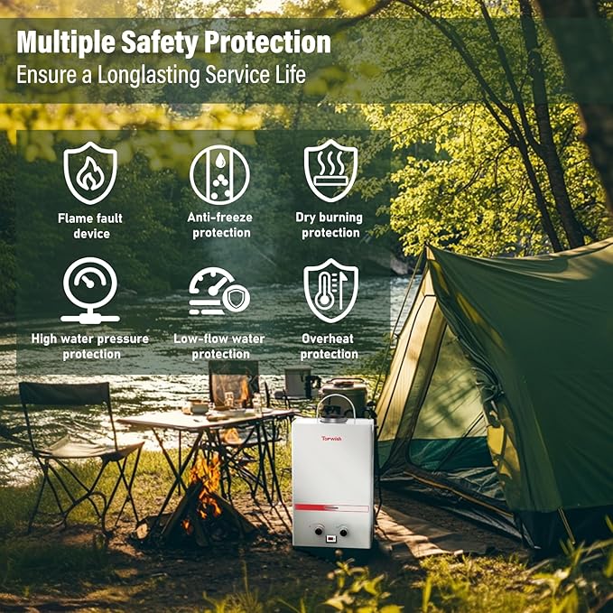 Propane Water Heater Tankless, 8L Portable Water Heater,2.11GPM Gas Portable Hot Water Heaters with Multi-Protection, Instant Camping Water Heaters for Camping, Outdoors Shower RV Shower,White
