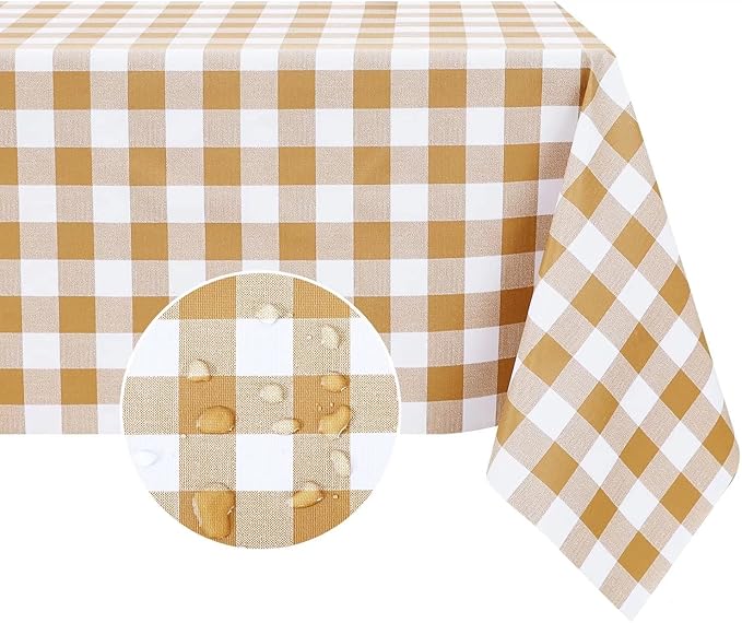 Romanstile Square Vinyl PVC Tablecloth, 100% Waterproof Buffalo Plaid Plastic Table Cloth, Oil Proof Heavy Duty Wipeable Table Covers for Dining/Camping/Picnic/Outdoor - 54 x 54, Coffee and White