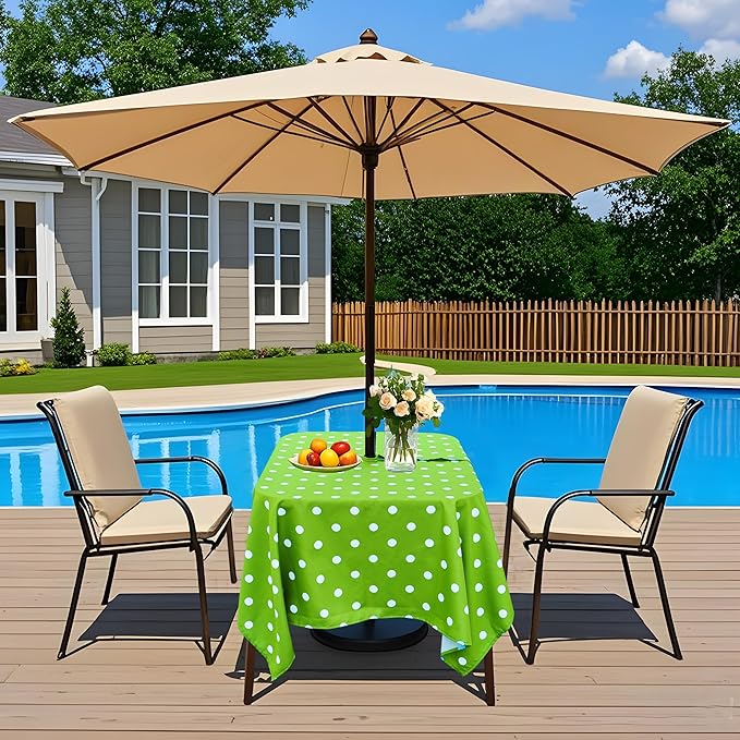 SquarePie Outdoor Tablecloth Rectangle with Umbrella Hole and Zipper Waterproof Stain Resistant Table Linen Cloth for Patio Picnic Garden Party, 52x70 Green Polka Dot