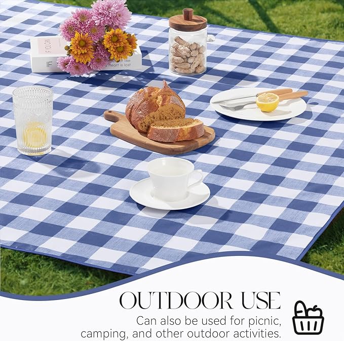 MOSAYT Rectangle Vinyl Tablecloth, 100% Waterproof Buffalo Gingham Plastic Table Cloth, Heavy Duty Wipeable Table Covers for Picnic, Outdoor, Camping - 54 x 78, Blue