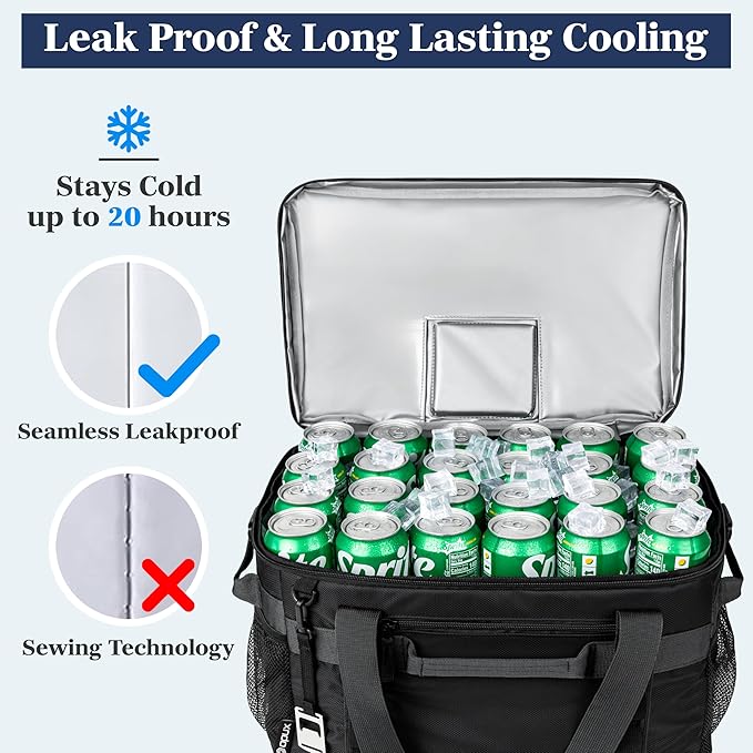 OPUX Cooler Bag, 60 Cans Insulated Soft Collapsible Portable Cooler, Soft Sided Leakproof Cooler for Beach Camping with Shoulder Strap, Ice Chest for Travel Road Trip Picnic, Black