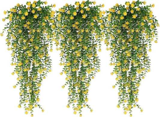 RECUTMS Outdoor Fake Hanging Plants,Hanging Plant Vine,Faux Eucalyptus Leafs Greenery Vine Plant Faux Plants Fake Plants Greenery for Jungle Theme Party Wedding Decoration(Yellow)