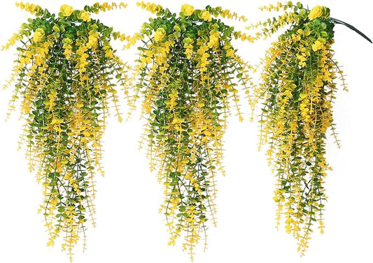 RECUTMS Artificial Plants Hanging Outdoor Fake Plants Hanging Vines Faux Eucalyptus Leaves Greenery Vines Fake Vines Plants for Room Wall Decor Garden Outdoor Wedding Courtyard Decoration(Yellow)