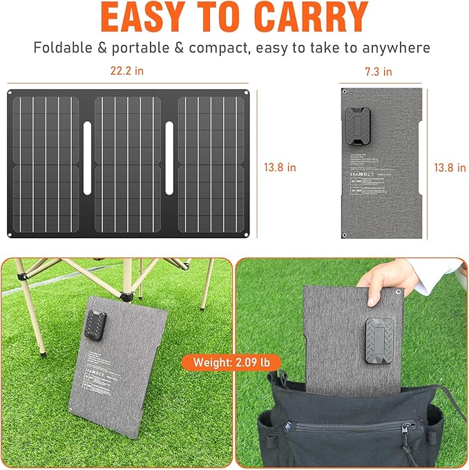 Portable Solar Generator, 150W Portable Power Station with Foldable 30W Solar Panel, 110V Pure Sine Wave 97Wh Lithium Battery Pack with Multi-Port LED Flashlights for Home Camping Hurricane Emergency