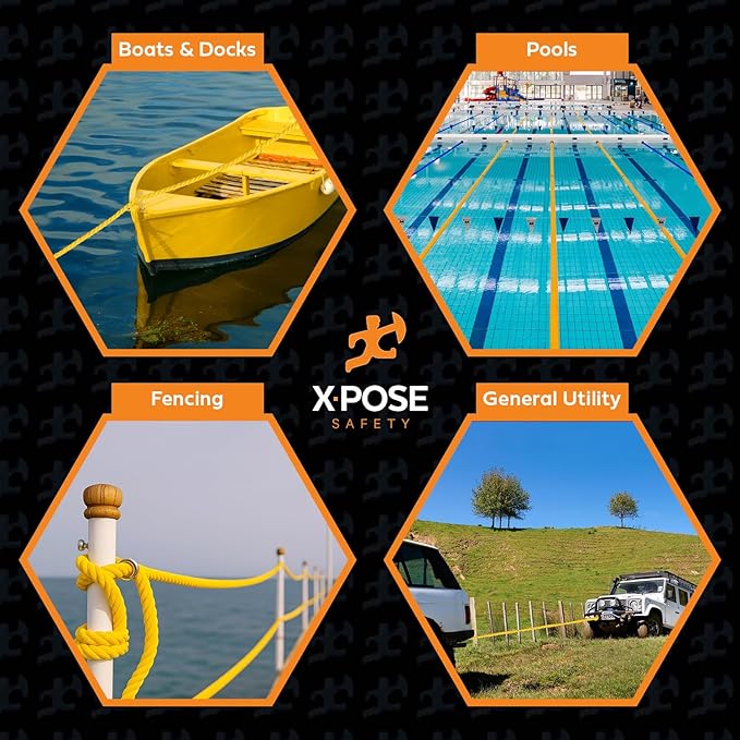 Yellow Twisted Polypropylene Rope, 3/8" Thickness x 600' Length Heavy Duty Poly Ropes for Outdoor and Marine Use, Yellow Rope for Visibility & Safety