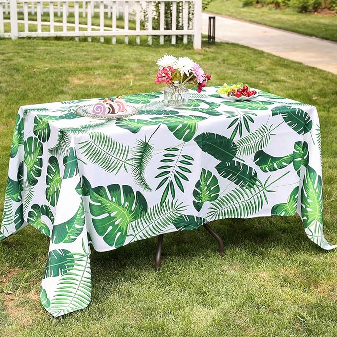 Poise3EHome 60X84 Outdoor/Indoor Waterproof Tropical Rectangle Tablecloth Green for Camping Picnic Party Patio Table Spring, Palm Leaf