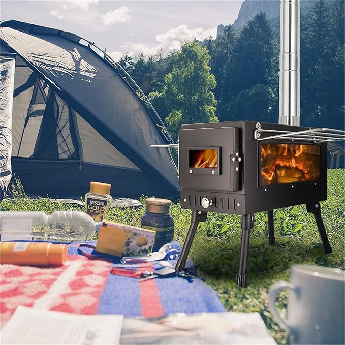 outdoor Camping Stove Portable Tent Keep Warm Stove With Chimney Pipe Camping Accessories Backpacking BBQ Hiking Picnic Outdoor Cooking Tools