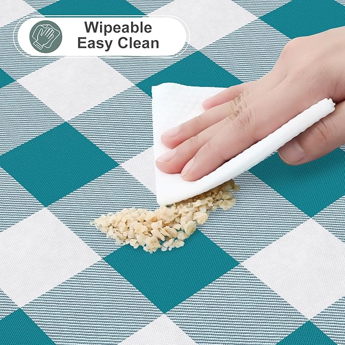 misaya Rectangle Waterproof Vinyl Table Cloth, Buffalo Flannel Backed Tablecloth, Wipeable Plastic Table Cover for Dinner, Kitchen, Outdoor (60" x 84", Turquoise and White)