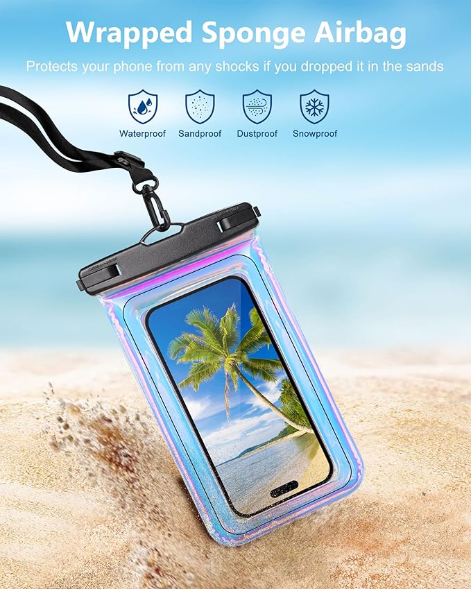 Waterproof Phone Pouch Floating, IPX68 Waterproof Phone Case with Lanyard for iPhone 16 15 14 13 12 Pro Max Samsung S25 S24 S23 S22, Up to 7 Inch, Beach Vacation Essentials, Dazzling Purple