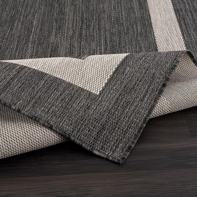 CAMILSON Outdoor Rug 6x9,Modern Outside Rugs for Patios Porches Waterproof Durable Washable Non-Shedding, Easy-to-Clean Indoor Outdoor Area Carpet (6 x 9, Bordered - Dark Gray/Light Gray)