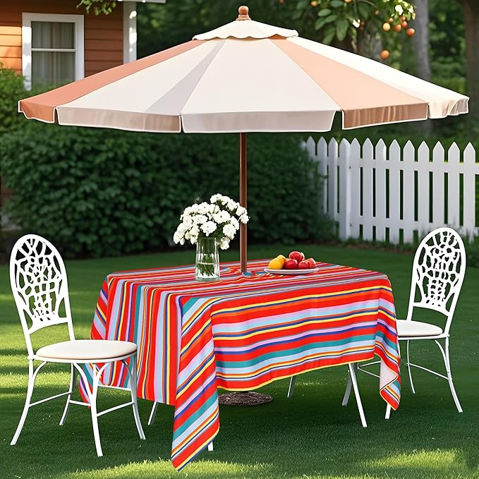 SquarePie Outdoor Tablecloth Rectangle with Umbrella Hole Waterproof Patio Table Cloth Spill Proof Wrinkle Free Table Cover for Spring Summer Picnic Garden Party, 52x70 Color Stripe