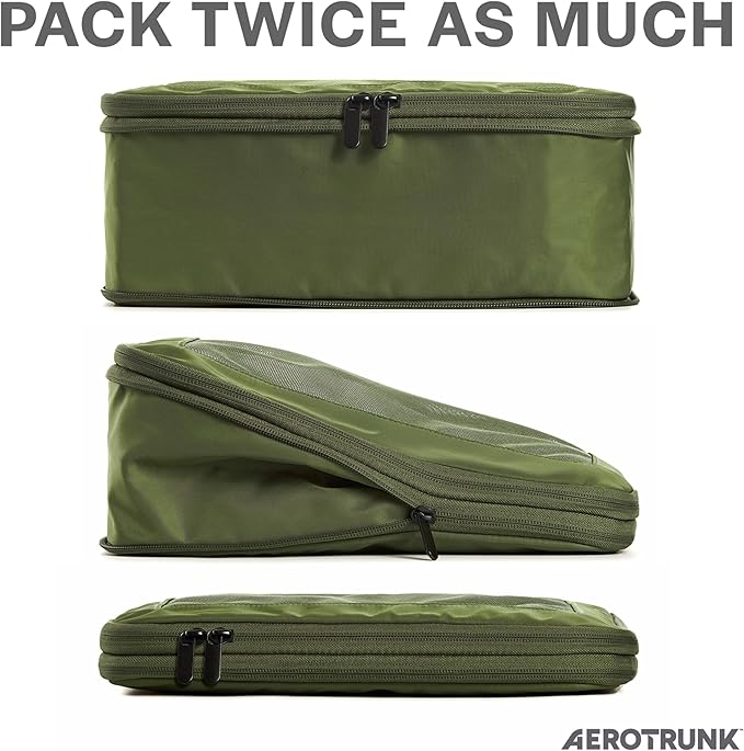 Compression Packing Cubes for Travel - Luggage Organizer Bags - Double Zipper Packing Cubes for Suitcases (4-Pack, Olive)
