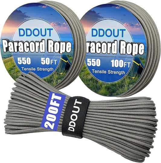 Paracord Nylon Rope Gray 50ft with 7-Strand Core, 10 Colors and 50/100/200 ft, Type III Parachute Cord 4mm for Camping, Survival, Hiking, DIY, Crafting, Outdoor Utility Rope