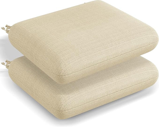 Codi Patio Chair Cushions 19x19 Inch, Waterproof Seat Cushion for Outdoor Furniture with Textured Fabric, Handles & Adjustable Straps, Fade Resistant - Set of 2, Beige