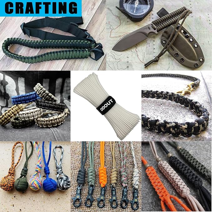 Paracord Nylon Rope 100ft White with 7-Strand Core, 10 Colors and 50/100/200 ft, Type III Parachute Cord 4mm for Camping, Survival, Hiking, DIY, Crafting, Outdoor Utility Rope