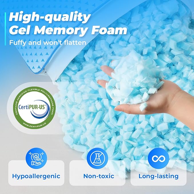 Small Cooling Shredded Memory Foam Pillow for Travel & Camping, Compressible Adjustable Gel Bed Pillow Washable Cover, Medium Firm Neck Lumbar Support, Ideal Sleeping,Car,Airplane,Toddler,Backpacking