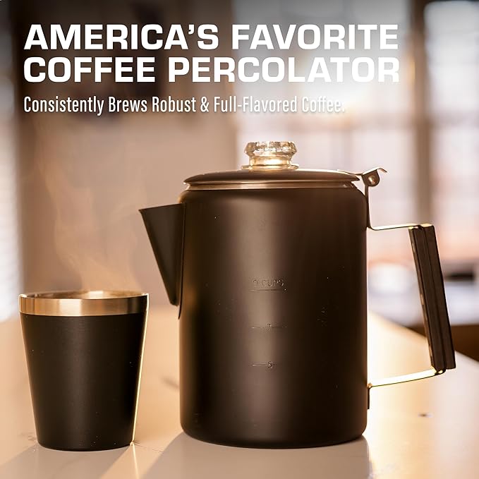 COLETTI Black Bozeman Percolator Coffee Pot — Camping Coffee Pot, Coffee Percolator Stovetop – America’s Sleekest Percolator – Pure Stainless Steel, NO Aluminum or Plastic (9 Cup)