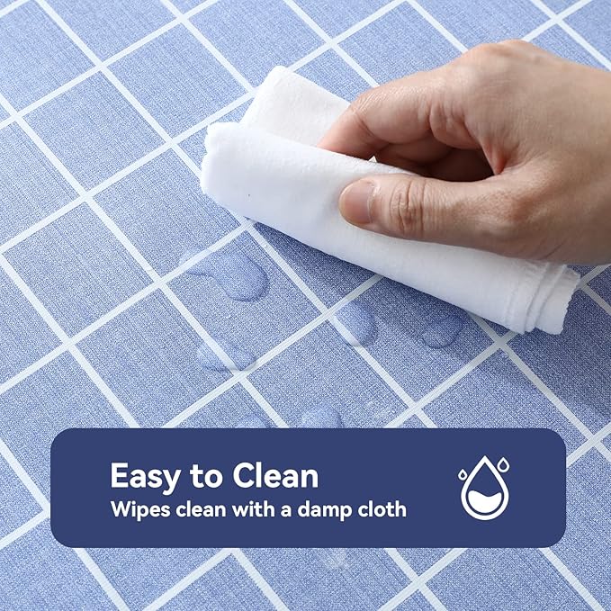 Romanstile Rectangle Plastic Tablecloth, 100% Waterproof Oil-Proof Checkered PVC Table Cloths, Heavy Duty Vinyl Table Covers for Dining, Camping, Picnic, Outdoor - 52 x 70 Inch, Blue