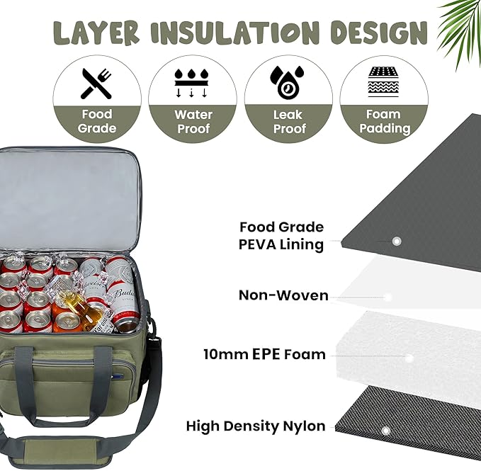 Large Cooler Bag 40-Can Capacity - Portable Soft Cooler Bags Insulated for Travel, Leakproof Collapsible Coolers for Picnic, Beach, Camping & Road Trips, Food & Drinks Travel Cooler Bag