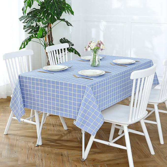 Romanstile Rectangle Plastic Tablecloth, 100% Waterproof Oil-Proof Checkered PVC Table Cloths, Heavy Duty Vinyl Table Covers for Dining, Camping, Picnic, Outdoor - 54 x 120 Inch, Blue