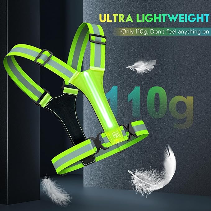 Simket Led Reflective Vest Running Gear, High Visibility Reflective Running Gear Rechargeable Adjustable Led Running Vest, Safety Night Running Gear for Men Women