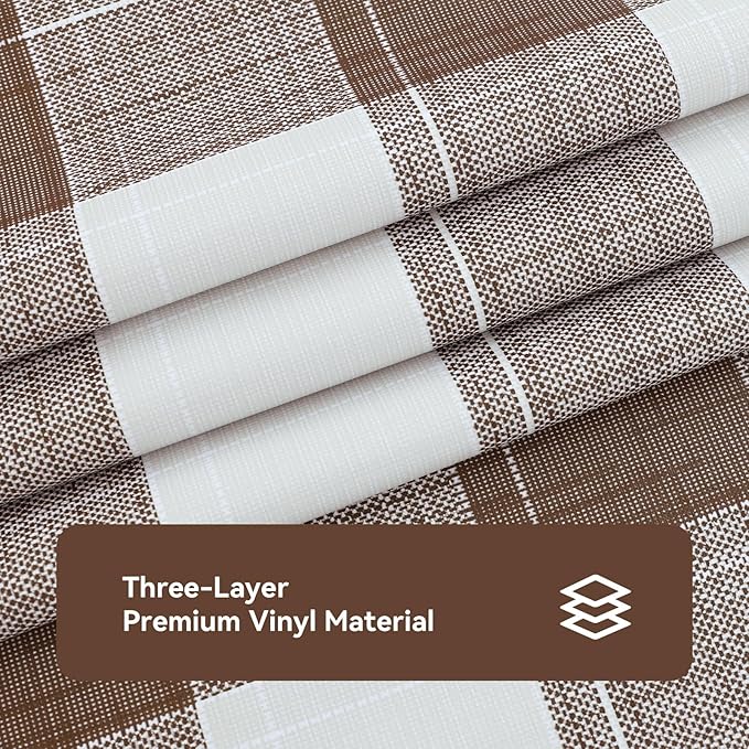 Romanstile Rectangle Plastic Tablecloth, 100% Waterproof Oil-Proof Checkered PVC Table Cloth, Heavy Duty Vinyl Table Cover for Dining, Camping, Picnic, Outdoor - 54 x 78 Inch, Brown Checkered